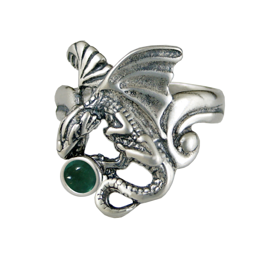 Sterling Silver Detailed Dragon Ring With Fluorite Size 8